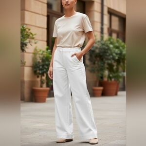 3.1 Phillip Lim White Cotton Blend Cuffed Wide Legged Trousers  Size 8